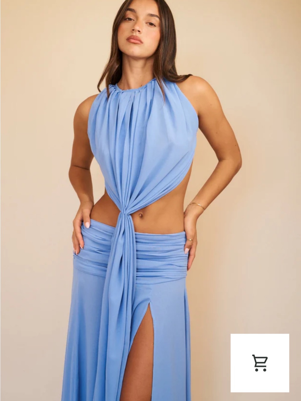 Sky Blue Halter Maxi two piece set with Front Knot